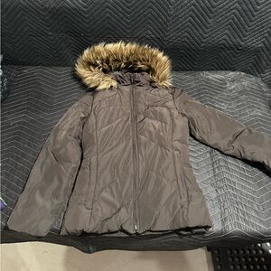 Calvin Klein Dark Brown Puffer Jacket with Faux Fur Hood
